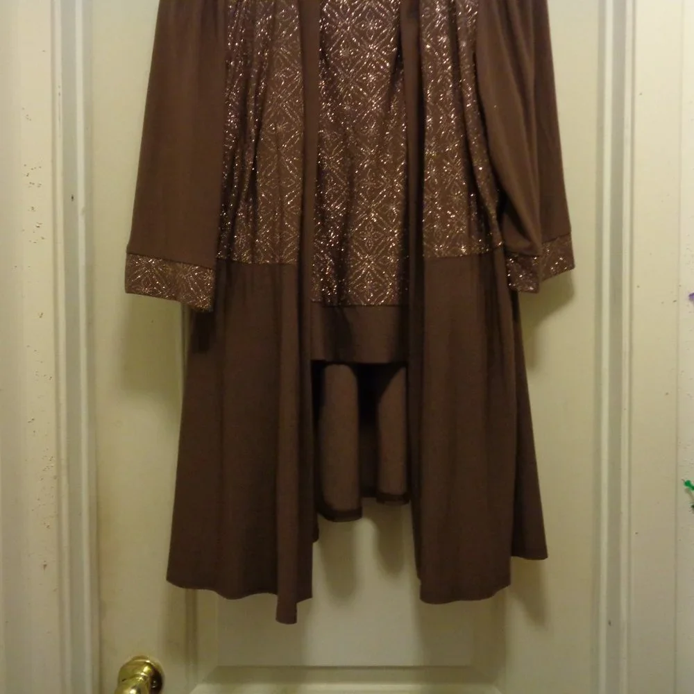 NIGHTLIFE R & M RICHARDS BROWN GOLD GLITTER TOP & JACKET CONNECTED 18 W